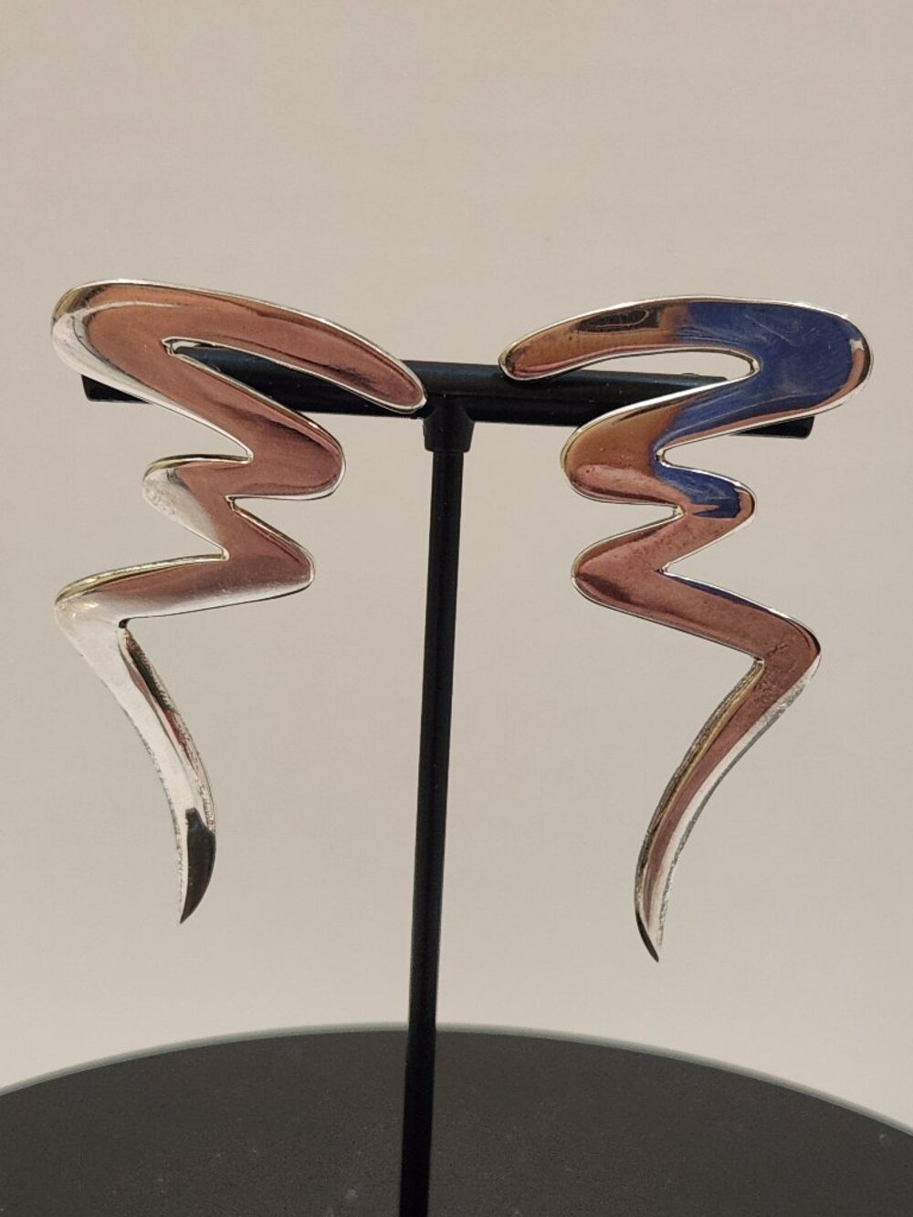 Vintage Taxco Mexican Sterling Silver Modernist Tornado ZigZag Post Earrings